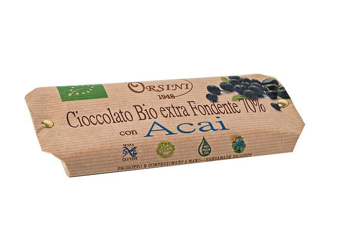 Barretta Di Cioccolato Extra Fondente Biologico 70% Cacao Con Acai